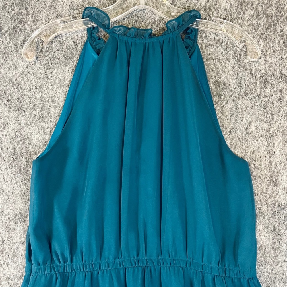 LIKELY Mini Dress Womens 4 Teal Halter V-Neck Ruffle Boho Chic Chiffon Cocktail - Picture 7 of 10
